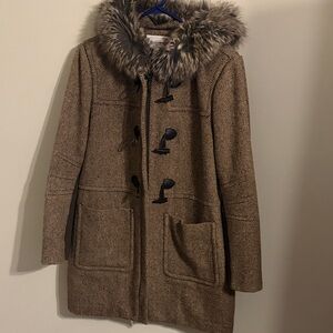 BCBGeneration Tan Fur-Trimmed Trench Coat